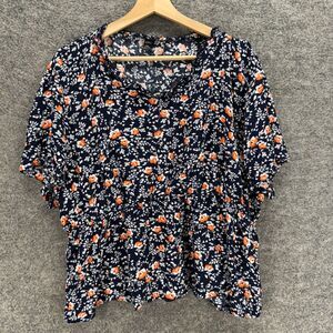 Emery Rose Blouse Women 5XL Black Floral Short Sleeve Round Neck Rayon Casual